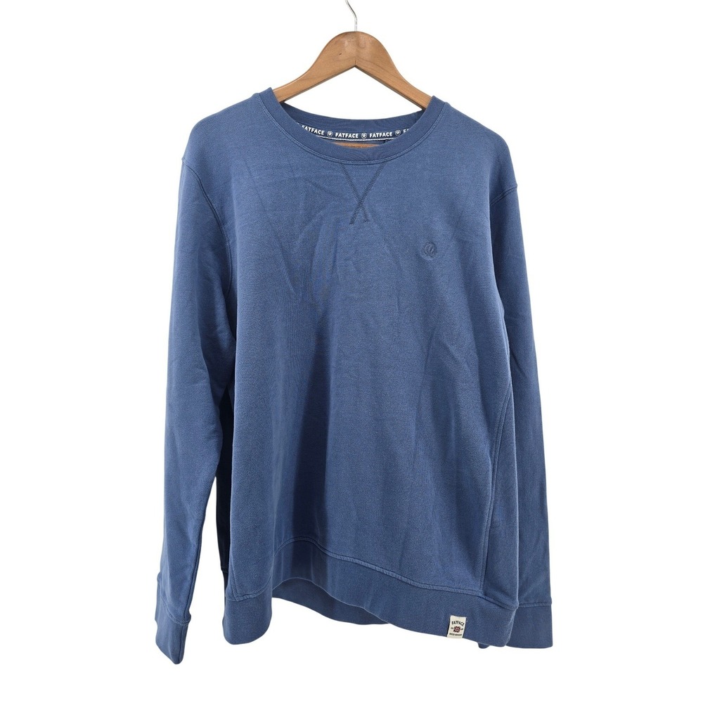 FatFace Sweatshirt Mens Large Blue Crew Neck Pullover Embroidered Logo V-Stitch